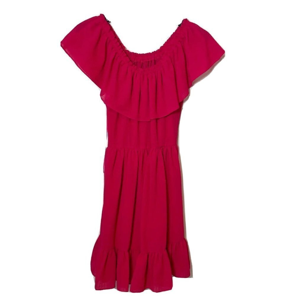 Cynthia Steffe Womens Off Shoulder Tiered A-Line Dress Pink Size 4 Ruffle Formal